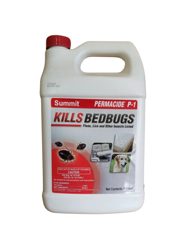 Permacide P-1 Gallon by Summit Chemical Company. Kills a wide variety of insects within several minutes after contact. May be used to treat mattresses in Bed Bug infestations. Kills and repels up to four weeks.