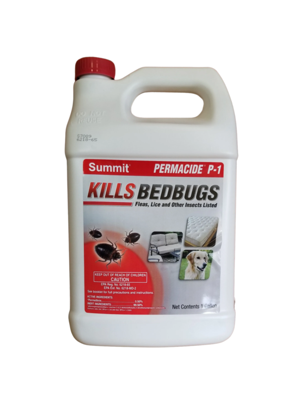 Permacide P-1 Gallon by Summit Chemical Company. Kills a wide variety of insects within several minutes after contact. May be used to treat mattresses in Bed Bug infestations. Kills and repels up to four weeks.